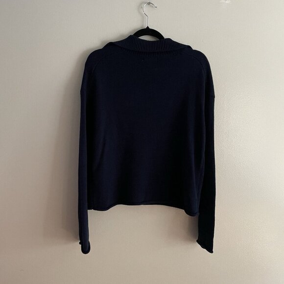 Maurices Women XS Navy Blue Preppy Coastal Relaxed Lace Up Collared Sweater NWT - Picture 12 of 12
